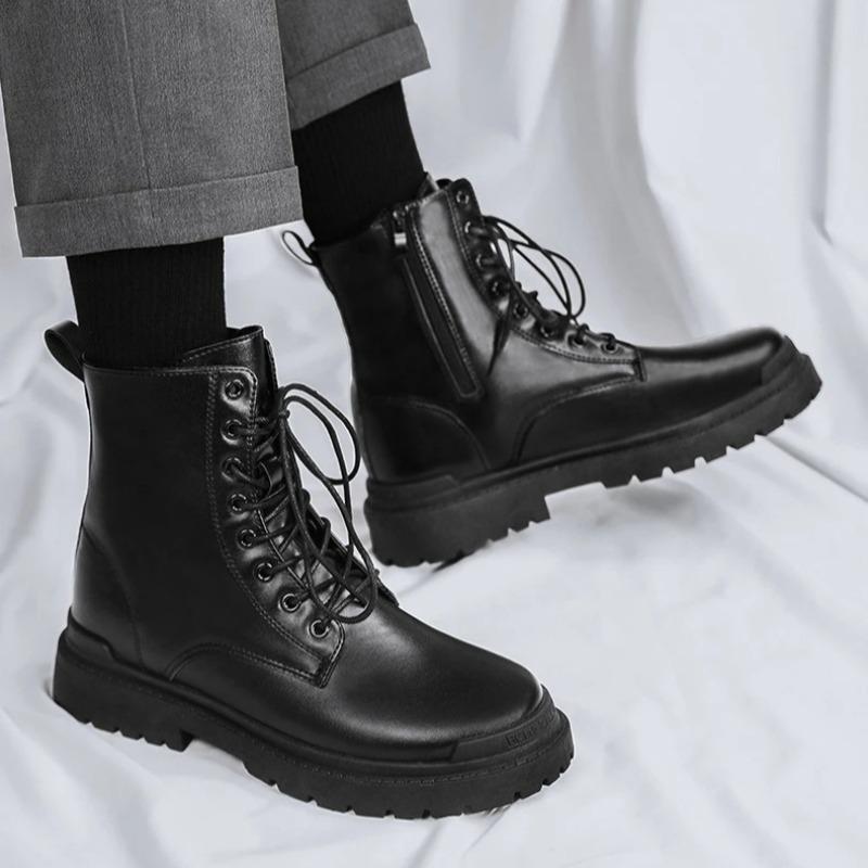 New Men's British-Style Chelsea Combat Boots Mid-Calf Leather Work Shoes Side Zipper Non-Slip Comfort Shoes for Men Botas Hombre