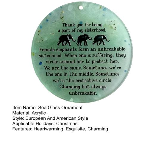 Yousheng Round Elephant Sisterhood Sea Glass Ornament Handmade Acrylic Sea Glass Art Christmas Hanging Ornament Friendship Keepsake Gift for Sisters