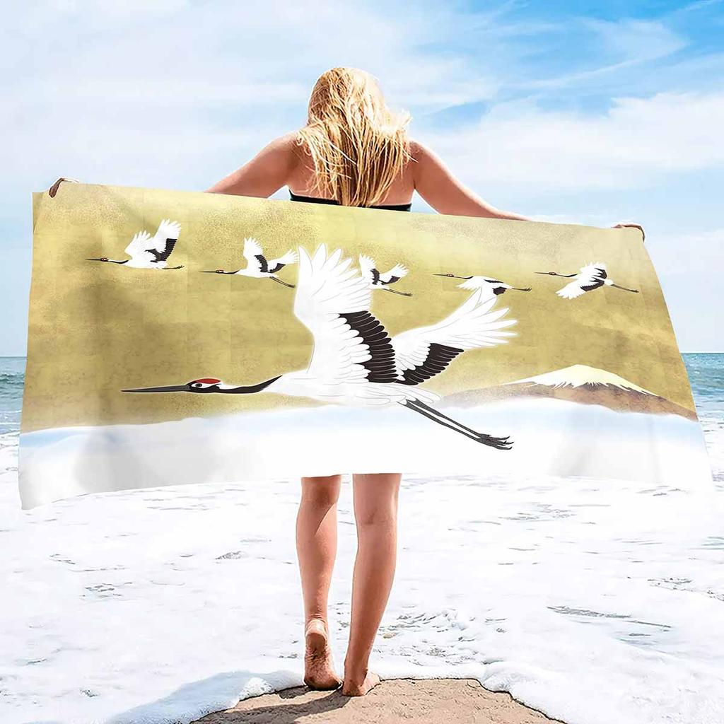 Red-Crowned Crane Series Seaside Vacation Beach Towel Swimming Bath Towel Microfiber Sports Towel