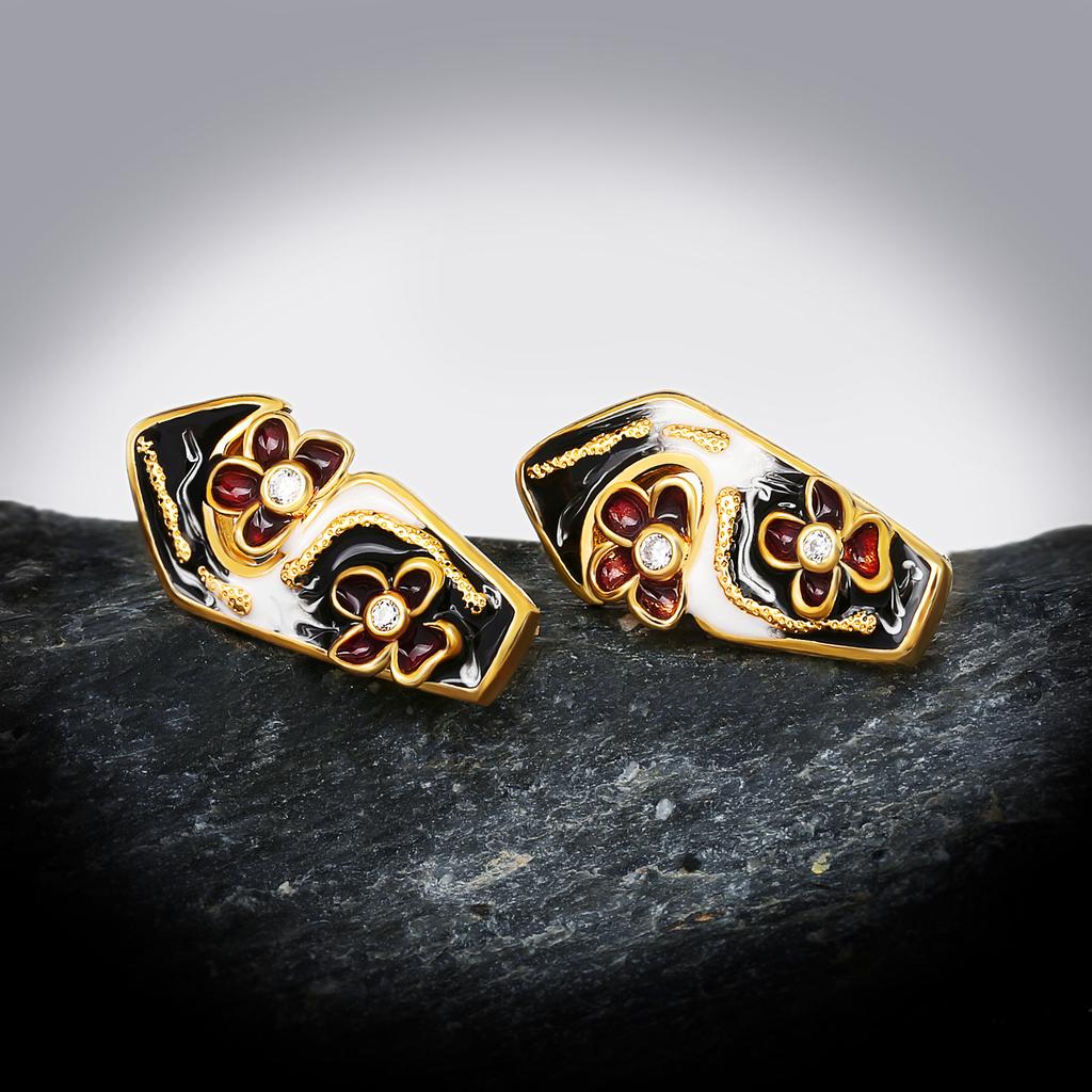 Retro Style Palace-Style Women'S Earrings, Gold Flowers Inlaid With Zircon Temperament, Geometric Stud Earrings.