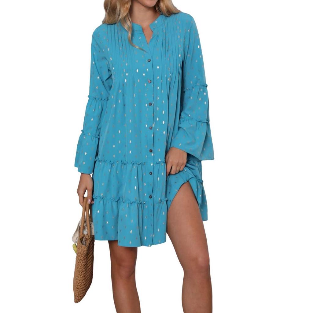 Kadın Elbiseleri Damgalı Kabartmalı Pileli Alevli Kol Bol Uzun Kollu Elbiseler