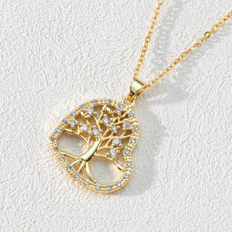 Modische Ausgesägte Lebensbaum Anhänger Halskette Gold Zirkon Schlüsselbein Kette Zarte Damen Halskette
