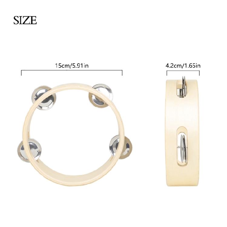 6inch Single Row Tambourine Percussion Musical Instruments Educational Toy Wood Round Handbell Handheld Tambourine