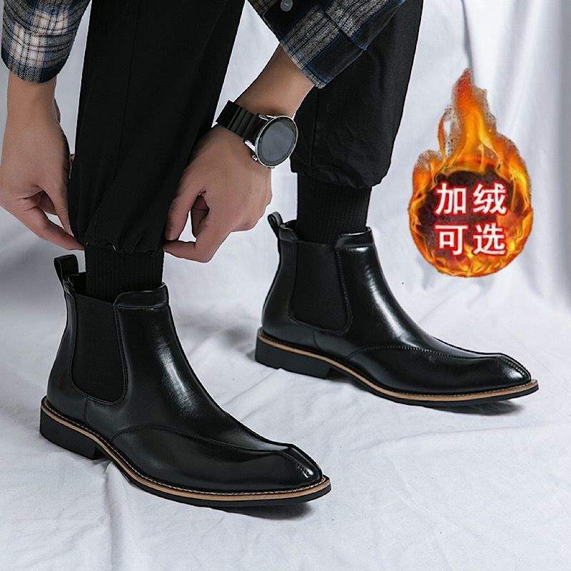 Korean Version of Chelsea Men's Boots Men's High-top Leather Shoes Pointed Men's Boots British Heightening Martin Boots Breathable Short Boots