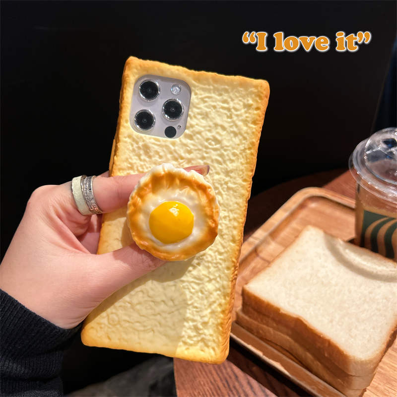3D simulační obal na telefon s toustem pro iPhone 11 12 13 14 15 Pro Sklápěcí držák ve tvaru vejce Měkký silikonový kryt s chlebem pro iPhone 16 Pro Max