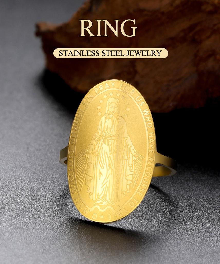 Dawapara Virgin Mary Ring Adjustable Holy Mother Mary Christian Gifts Blessing Protection Religious Ring Stainless Steel Jewelry