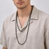 Ethnic Men's Black Natural Stone Long Chain Necklace,Vintage Two-layers Beaded Collars,Jewelry Gift for Huasband Dad Him