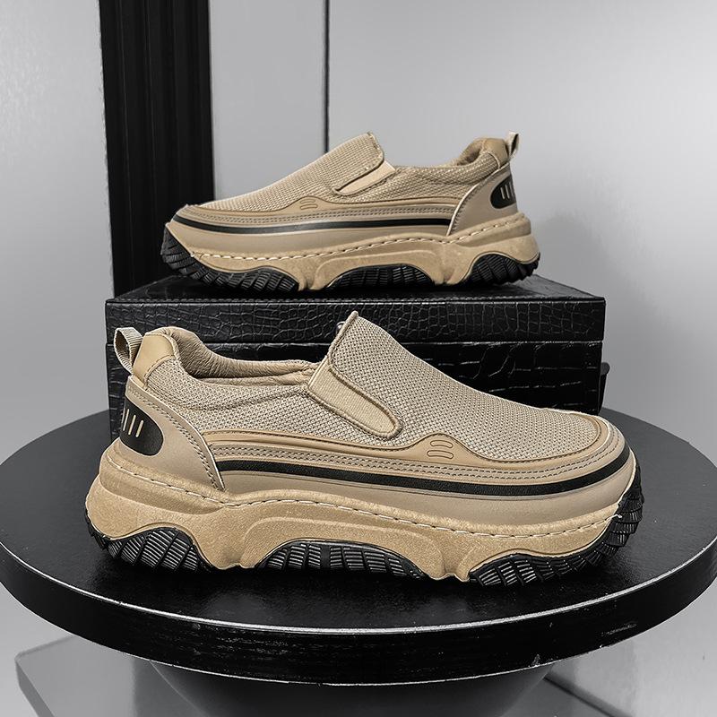 Fashion Men's Slip-On Sneakers Breathable Mesh Casual Shoes Lightweight Platform Sole Non-Slip Comfort Cushioned Daily Walking Outdoor