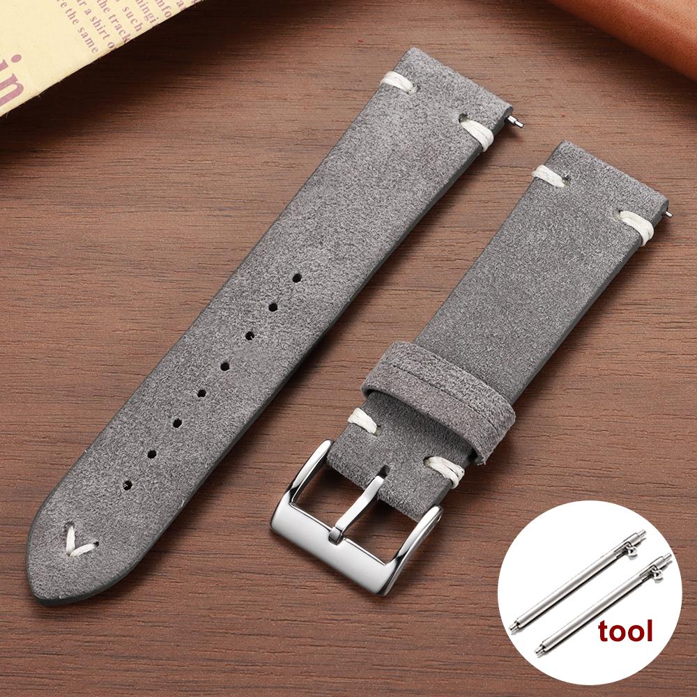 Soft Suede Genuine Leather Watch Strap 18mm 20mm 22mm for Samsung Watch6 5/4/3 Calfskin Bracelet Handmade Stitching Wristband