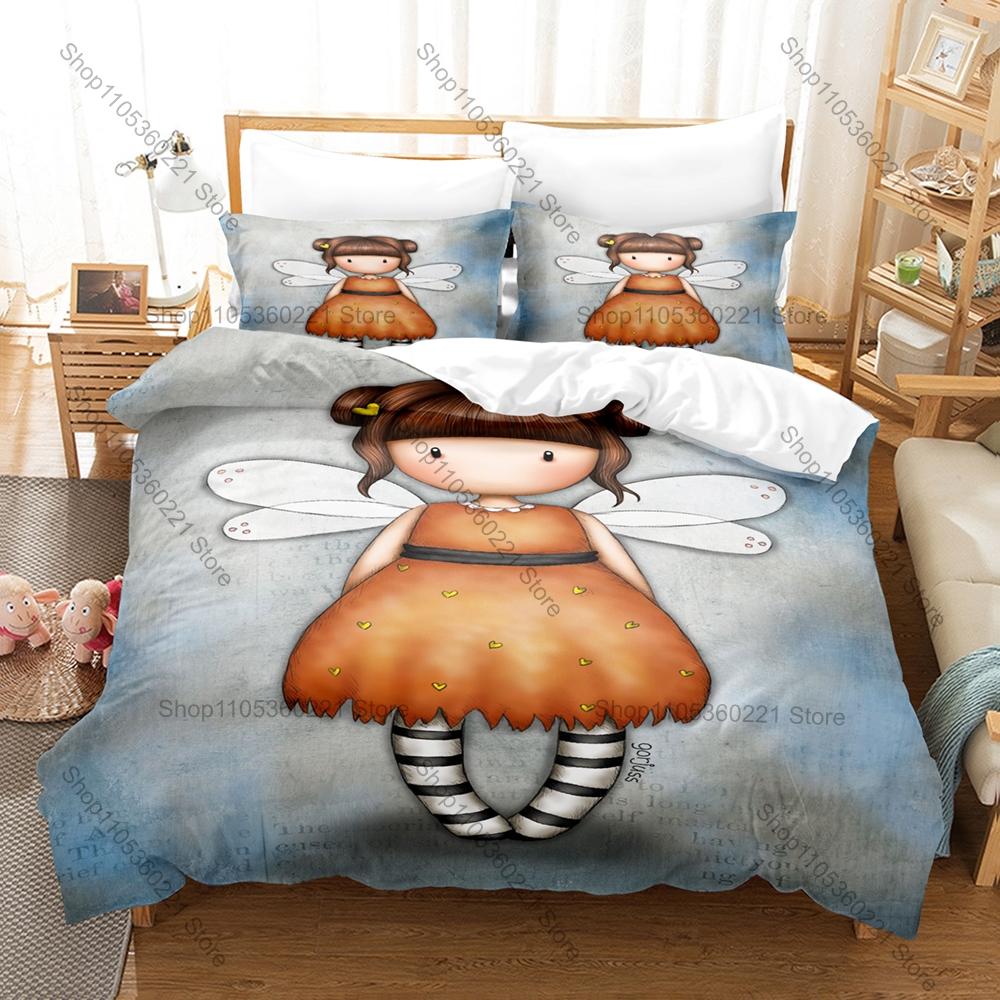 Anime G-Gorjuss Gotica Ragazza Carina Arte Illustrata Vintage Biancheria da Letto per Bambini 3 Pezzi Copripiumino + 2 Federe Decorazione per la Casa
