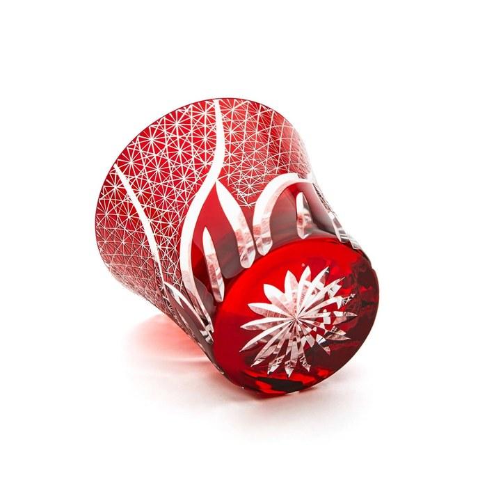 LUGUFON Kiriko Glass Rocks Glass – Kikutsunagi Design (Red) 260cc (1 count)