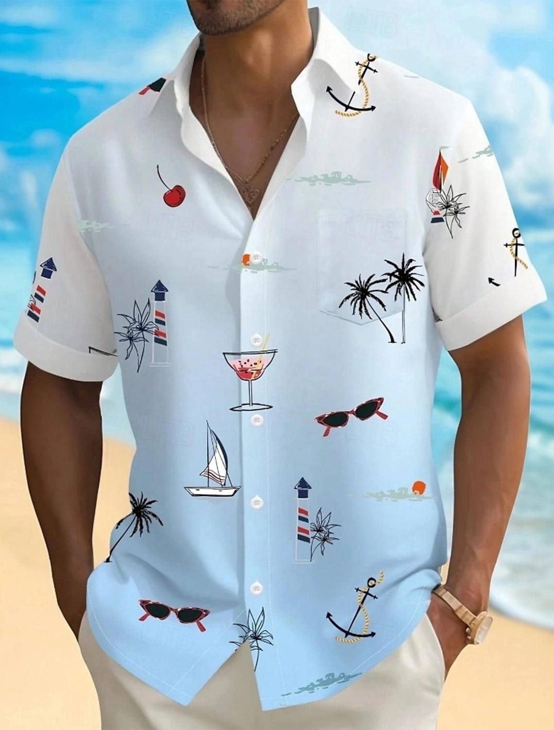 Men s Coconut Palm Tropical Plants Shirt Hawaiian Shirt Button Up Shirt Short Sleeve Summer Turndown 3D Print Collared Shirts S