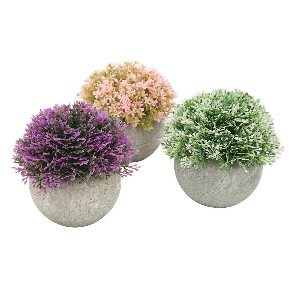 3pcs Mini Potted Artificial Plants Plastic Fake Green Plant Aesthetic Faux Plants Indoor Round
