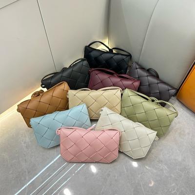 Genuine Leather Woven Mini Square Crossbody Bag Women Men Soft Shoulder With Magnetic Daily Use