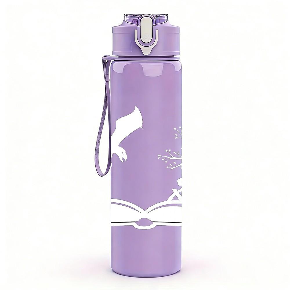1PC Book White Dragon Silhouette 750ml Color Plastic Sports Water Bottle Leakproof Flip Straw Lid Suitable for Sports Office Home Use