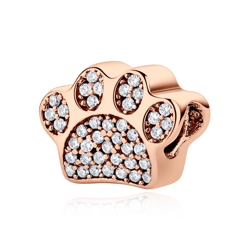 Original 925 Sterling Kupfer Charm Perle Liebe Hund Katze Pfote Panda Glühwürmchen Anhänger Charms Passend für Armbänder Halsketten Frauen Zirkon