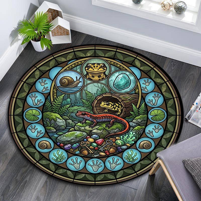 Forest Creatures Glass Round Area Rug Under Office Chairs Bedroom Living Room Home Decor