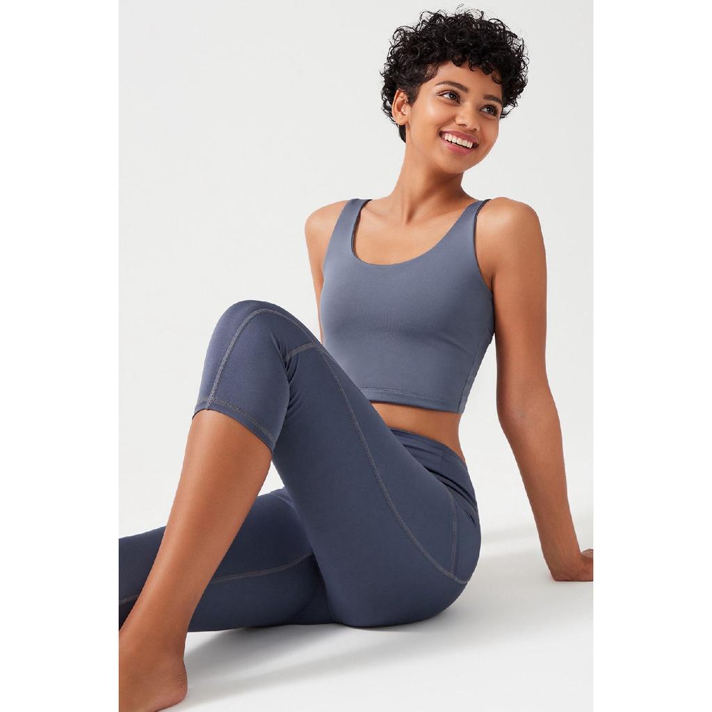 Women's Black High Waist Collecting Double Pocket Below Knee Capri Leggings Capri