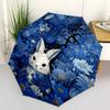 1pc Rabbit Blue flowersOpen/Close Umbrella-Windproof, Compact Travel Umbrella, Sturdy 8-Rib Shaft, Outdoor Accessory, 1053