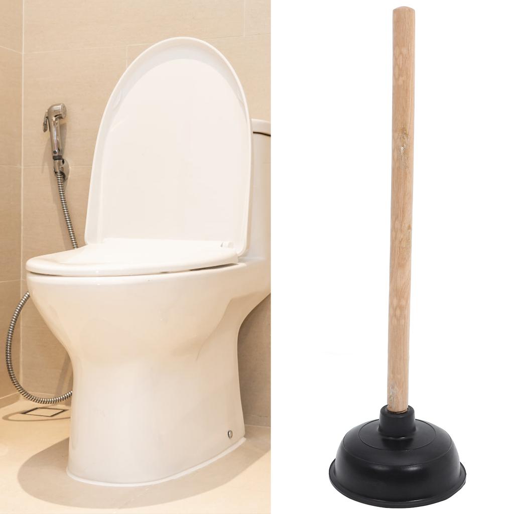 1PC Wooden Handle Rubber Toilet Plunger Heavy Duty Bathroom Cleaning Tool Wear Resistant Comfortable Grip Compatible With