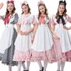 Cosplay Four Color Halloween Farm Costume Red and White Checked Lace Oktoberfest Costume Maid Master Dress