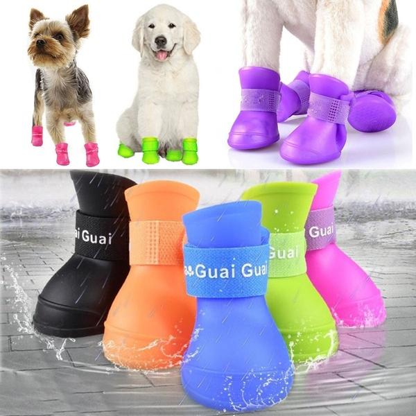 💰Candy Color Rubber Silicone Pet Rain Boots Shoes 4Pcs/Set Pet Dog Cat Nonslip Waterproof