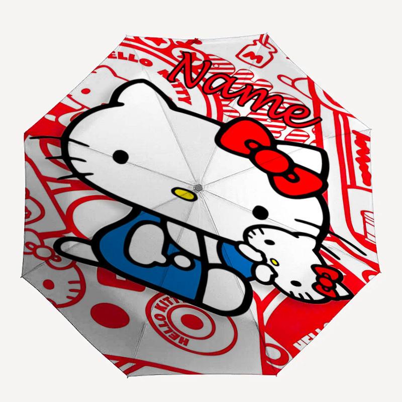 

1PC Hello Kitty, Red and White Custom Name Automatic Open/Close, 8-Rib Durable Frame Compact Travel Umbrella for Men & Women D1222055