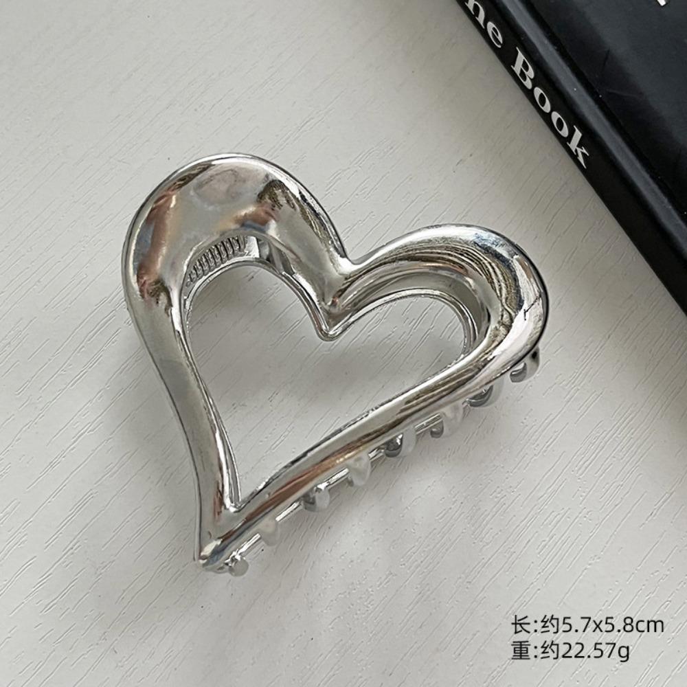 

Металлические золотисто-серебристые заколки-краб для волос с сердечками и любовью среднего размера Y2k аксессуары для укладки волос зажим для женщин и девочек головные уборы серебряный