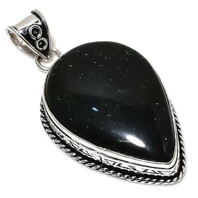 Natural Black Onyx Gemstone Handmade 925 Sterling Silver Pendant 2.36" D6Q19