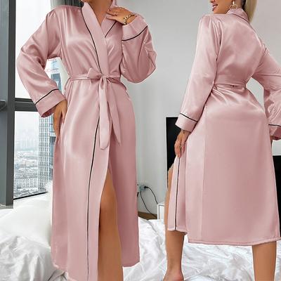 Suvine satiinist öösärk Seksikas naiste pikkade varrukatega hommikumantel öösärk