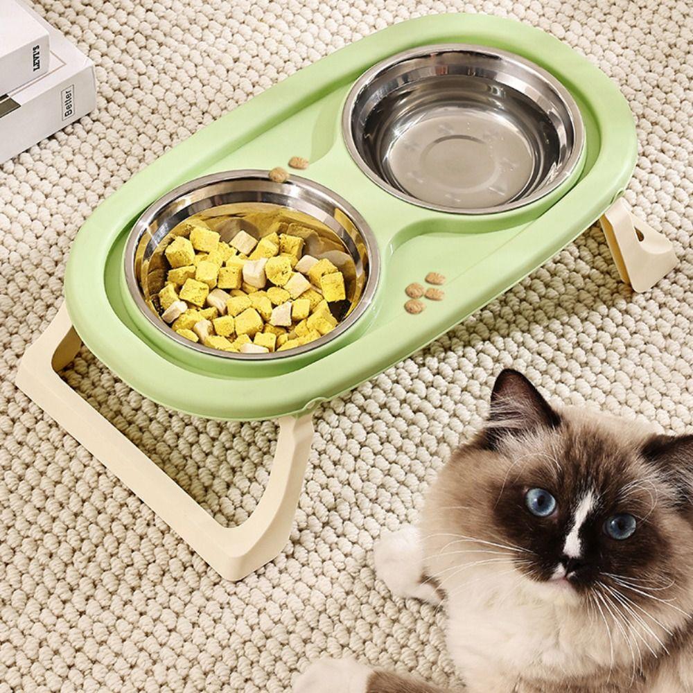 Double Bowls Pet High Footed Bowl Anti-flip Detachable Elevated Pet Feeder Bowl Non-Slip Stable Pet Food Dispenser Household