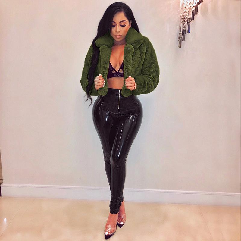 Women's Turn Down Collar Long Sleeve Faux Fur Coat Loose Sexy Cropped Winter Outerwear