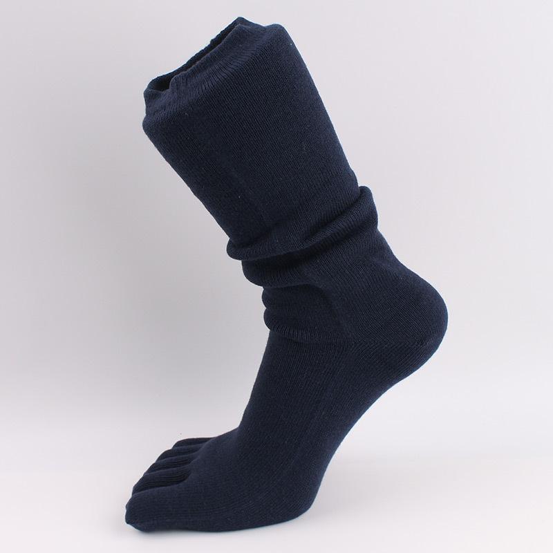 Long Man Thick Cotton Toe Socks Autumn Winter Warm 5 Finger Mid-Calf Japanese Style Solid Business Party Dress Loose Sloth Socks