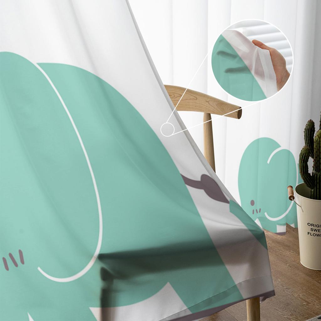 Animal Cute Elephant Love Cartoon Tulle Curtains for Kids Bedroom Living Room Window Treatments Sheer Voile for Kitchen Drapes