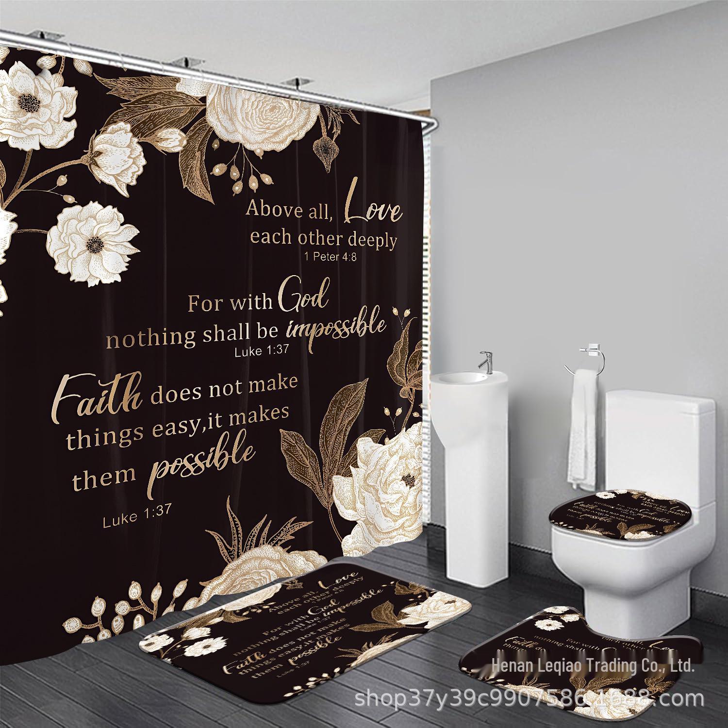 

Love Envelope Pattern Shower Curtain Set, 4 Pieces, Multiple Sizes, Wet/Dry Separation 12 Hooks