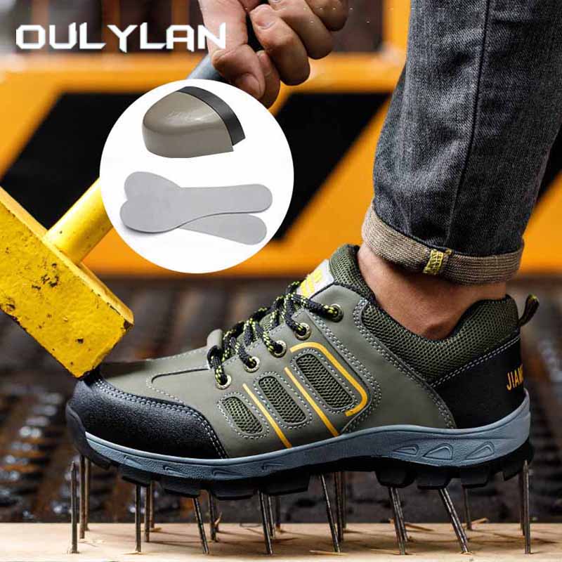Oulylan Male Lightweight Breathable Safety Shoes Wear Resistant Footwear Steel Toe Protective Boots Puncture-Proof Work Sneakers