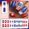 4th of July Press On Nail Square French Tip Fake Nail Independence False Nail with American Flag Star Stick On Nail
