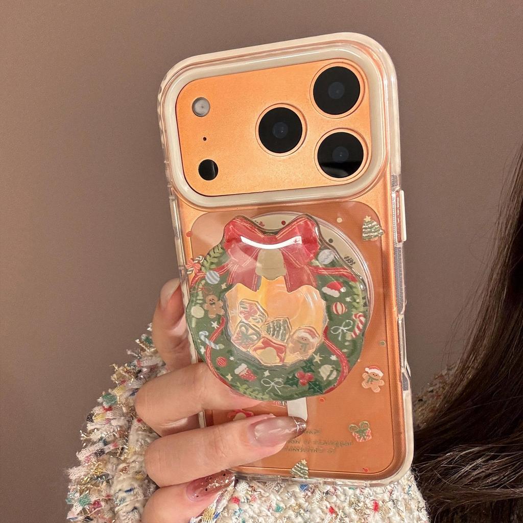 Creative Christmas Wreath Stand Phone Case for iPhone 17 and iPhone 17 Pro Max