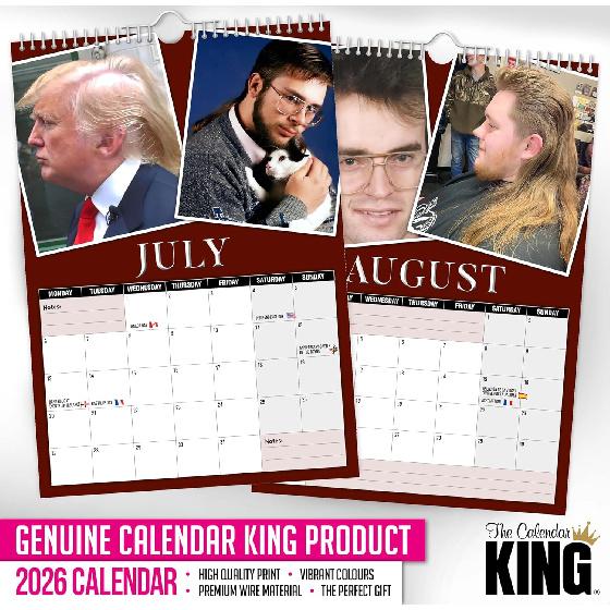 // World’s Greatest Mullets - 2026 Wall Calendar - A4 Size (210mm X 297mm)
