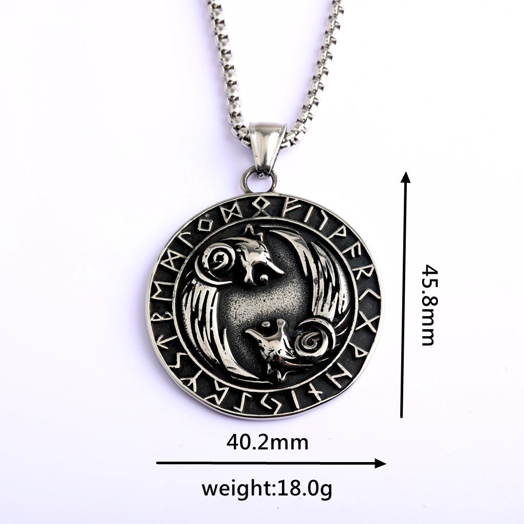 Collana Bussola Vikinga con Testa di Lupo Doppia - Ciondolo Runa in Acciaio Inossidabile per Uomini