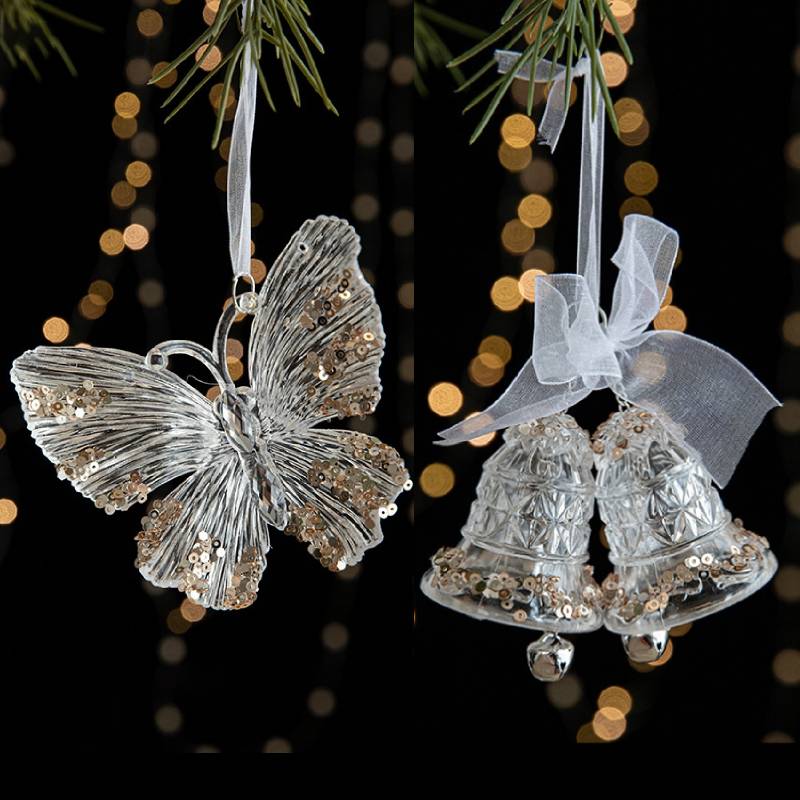 Christmas Decorations Acrylic Transparent Snowflake Elk Christmas Tree Hanging Ornament Xmas Supplies Hanging Pendants New Year