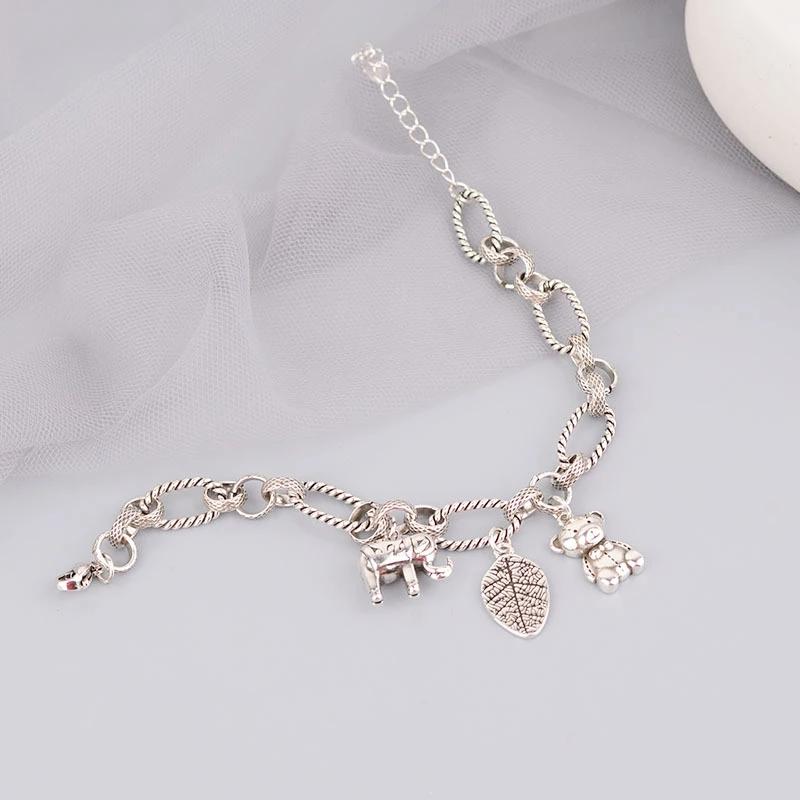 foxanry Braccialetti a catena spessa con timbro per donna Moda Hip Hop Ciondolo orso vintage Commercio all'ingrosso di gioielli in argento tailandese