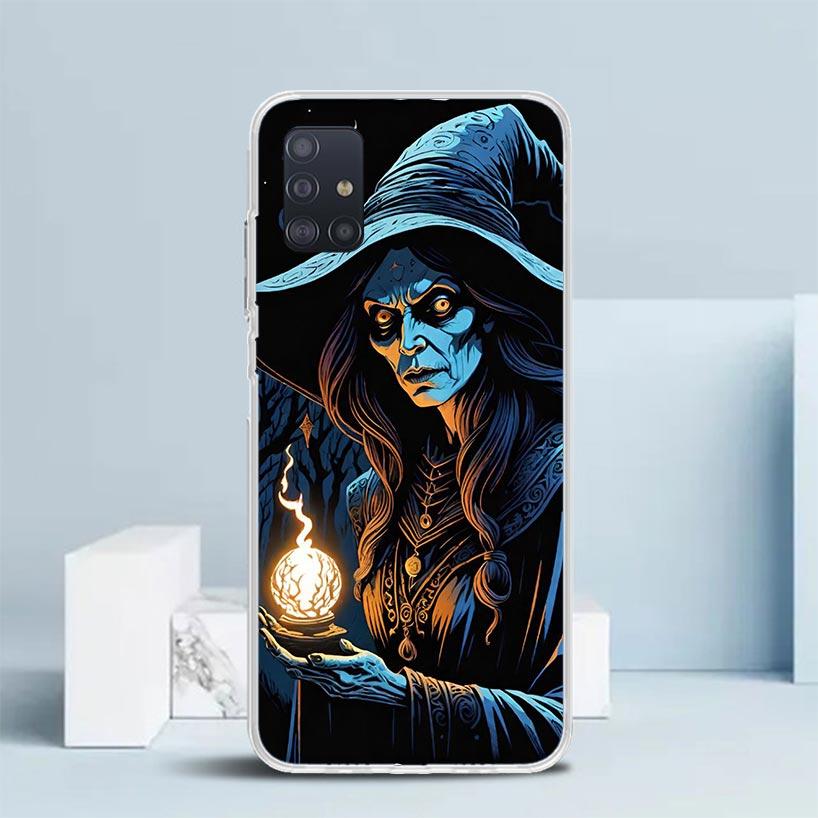 Halloween Moon Witch Horror Soft Cover for Samsung Galaxy A12 A22 A32 A52 A72 A02S Phone Case Note 20 Ultra 10 S10 Plus A51 A71