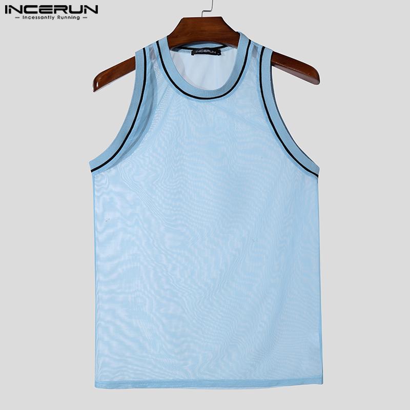 INCERUN Sommer Herren Nähte Ärmellos Mesh Transparent Stretch Tanktops