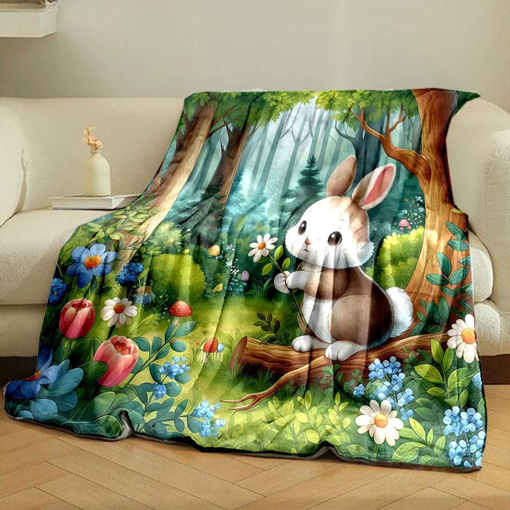 Cute Bunny In Enchanted Forest Print Blanket Soft and Cozy Perfect for the Living Room Bed Sofa or a Nap,gift