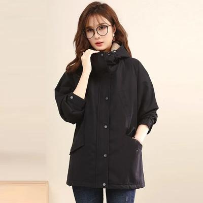Damen Winter Gepolsterter Verdickter Kapuzen-Windbreaker Locker Lässig Mittellanger Pie Übermantel