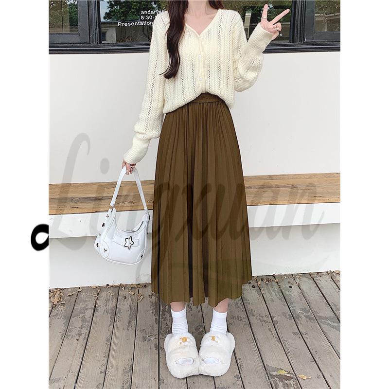 

2026 Women s Plus Size High Waist A-Line Pleated Skirt - Korean Style, Autumn, Slimming, Versatile Midi M жёлтый/имбирный