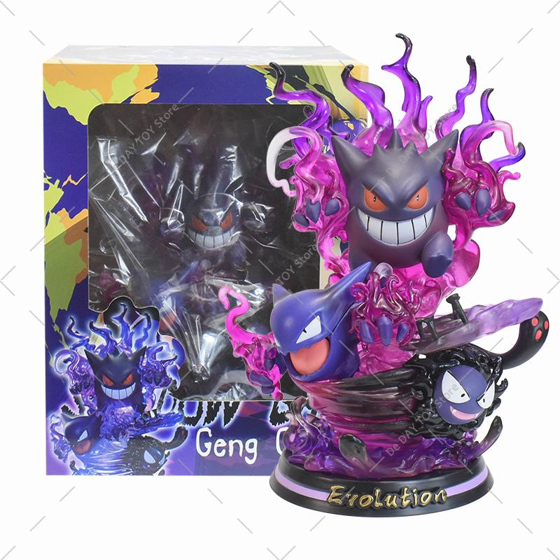 Anime Special Effects Figure Mega Charizard XY Greninja Gengar Mewtwo Three Form Evolution Led Light PVC Model Toys
