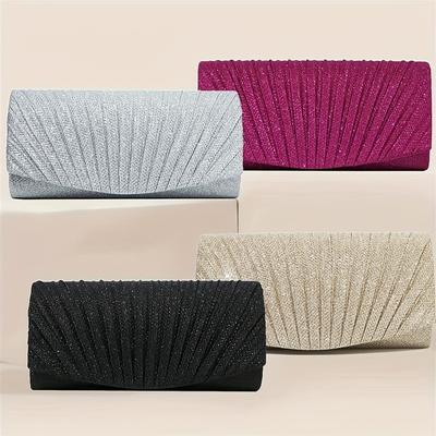 Elegant Mini Glitter Pleated Square Evening Bag Perfect for Parties, Weddings, and Formal Events, Evening Event Bag Pleated Design Evening Bag