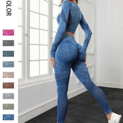 Seamless Quick-Dry Fitness Set: Sand-Wash Hollow-Out Peach Hip Leggings & Tight Top for Women